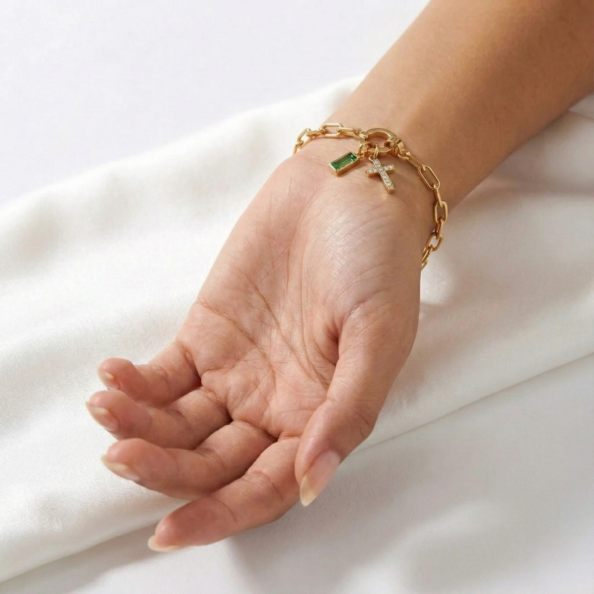 AX Büroklammer-Geburtsstein-Kreuzanhänger-Armband