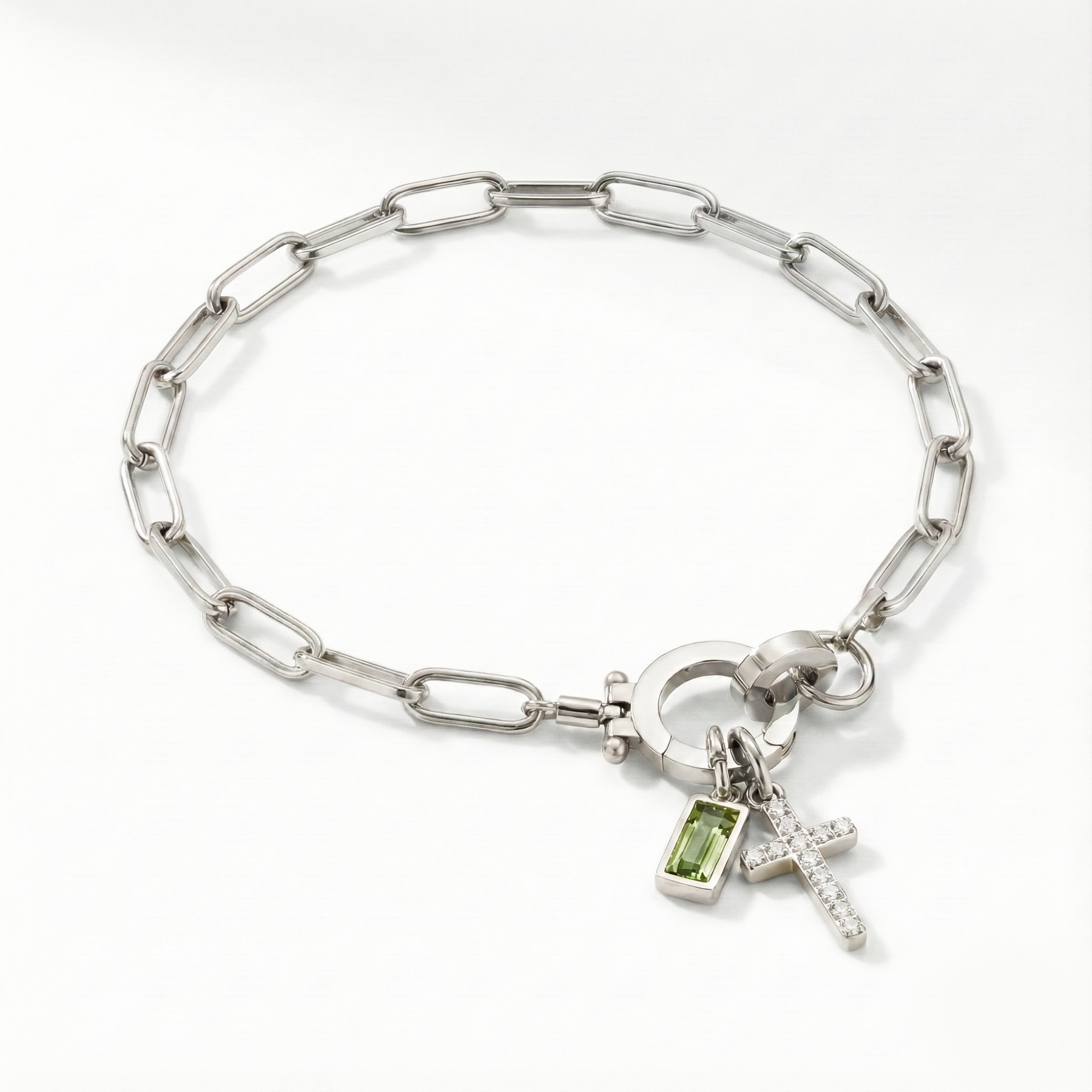 AX Büroklammer-Geburtsstein-Kreuzanhänger-Armband